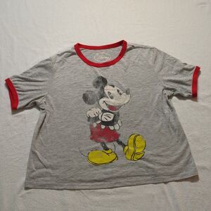 Official Disney Mickey Mouse Crop T-Shirt – Juniors XL, Intentionally Distressed